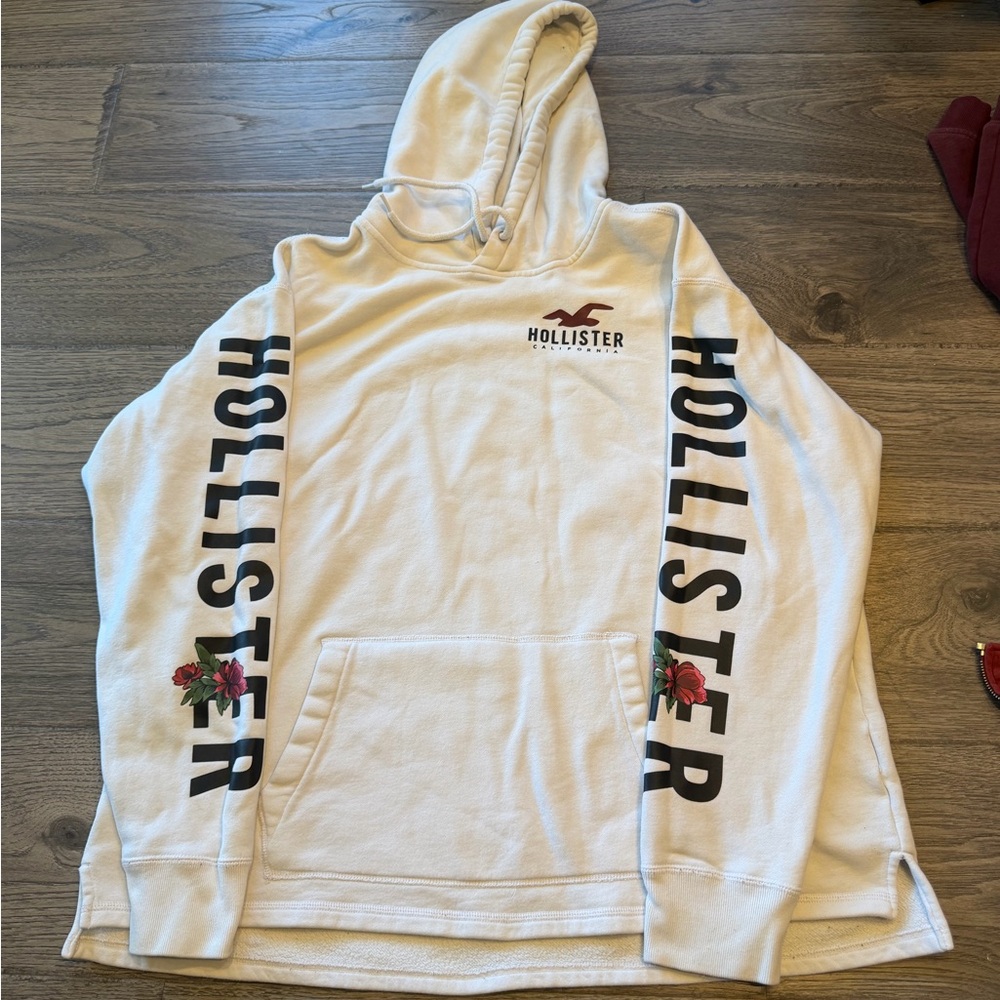 Y2K Hollister Off-White Hoodie with Sleeve Branding